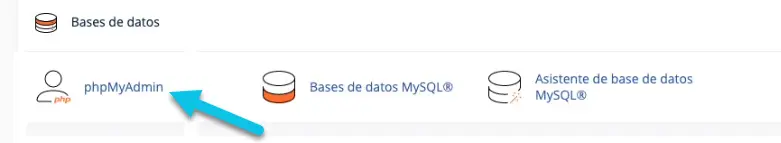 Acceso a phpMyAdmin en cPanel.