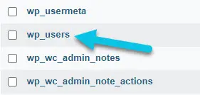 Tabla de wp_users en phpMyAdmin.
