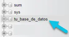 Lista de bases de datos en phpMyAdmin.