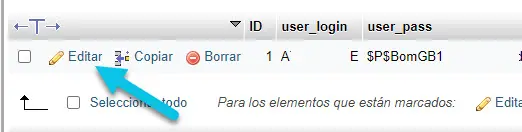 Lista de usuarios en wp_users.